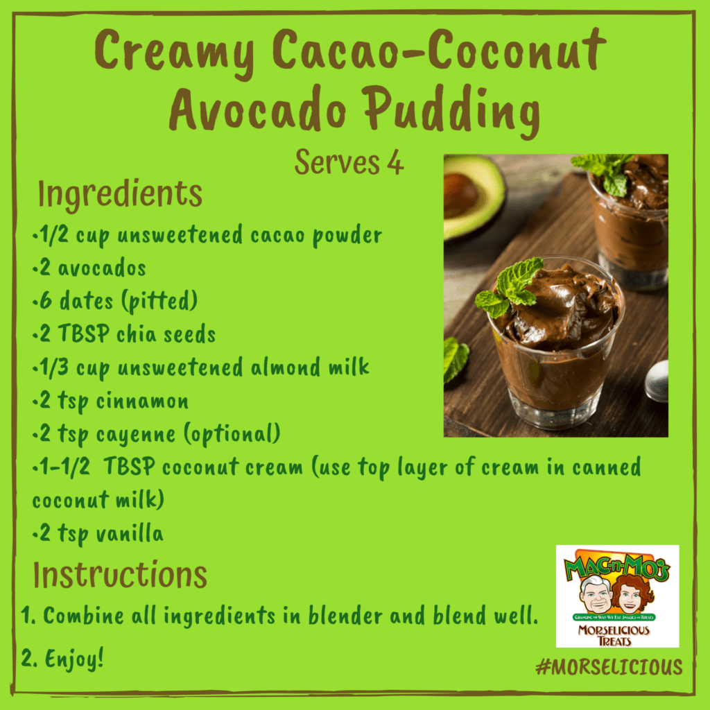 Recipe card for Mo's Creamy Cacao-Coconut Avocado Pudding