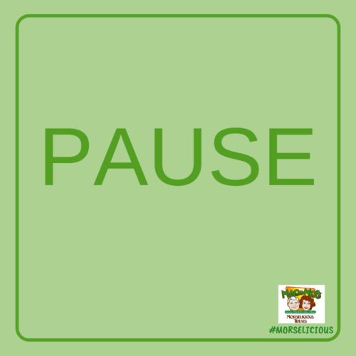 The word "Pause" in all caps on a sage green background with a darker green border.