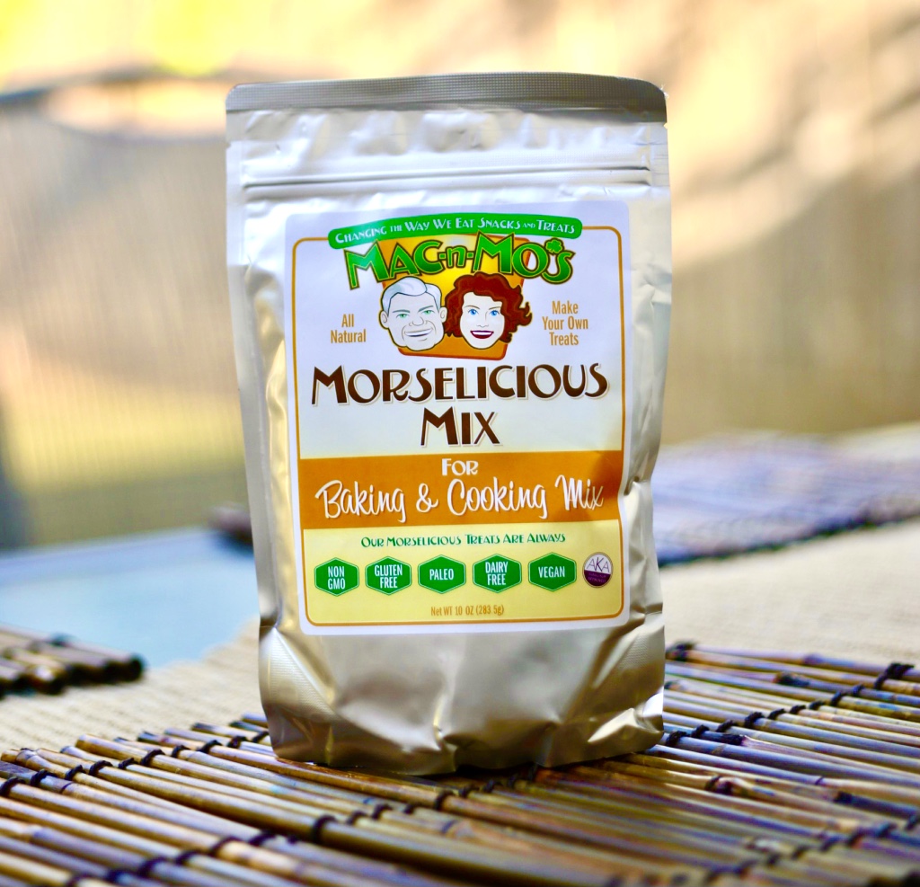 Photo of one bag of Mac-n-Mo's Morselicious baking and cooking mix.