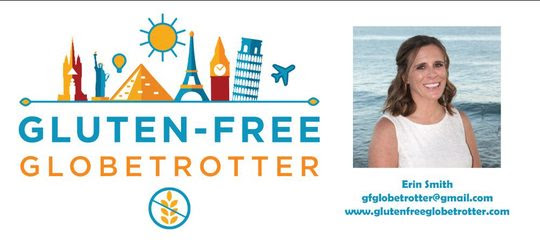 Logo for Gluten-Free Globetrotter and photo of Erin.