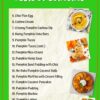 Table of contents for Mo's Pumpkin E-Cookbook. Photos of Creamy Pumpkin Cashew Dip, Pumpkin Nice-Cream and Pumpkin Latkes.